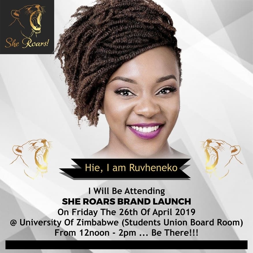 RuvhenekoP's tweet photo. • SHE ROARS •
Come join us this Friday at the University of Zimbabwe! Call Millicent and book a seat 0713833742. Moms, bring your daughters; brothers, bring your sisters. #sheroars #leavenosisterbehind #sisterskeeper #letsroartogether https://t.co/QoEW9RO3Rf