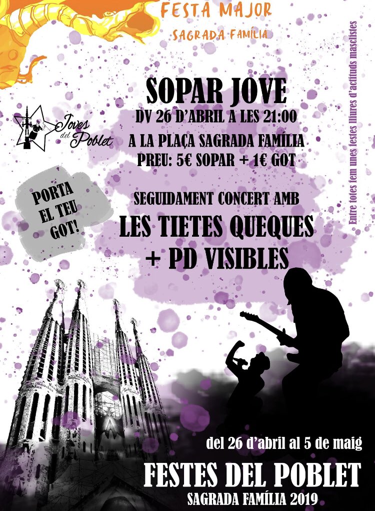 tietesqueques's tweet photo. Comença la #primaveramogudeta de les Queques!! Aquest divendres després del sopar jove a la plaça de la sagrada família #bcn #festamajorjovedelpoblet #ganes #música #festival #labasemola #elspitustambémolen https://t.co/glFRI7GCox