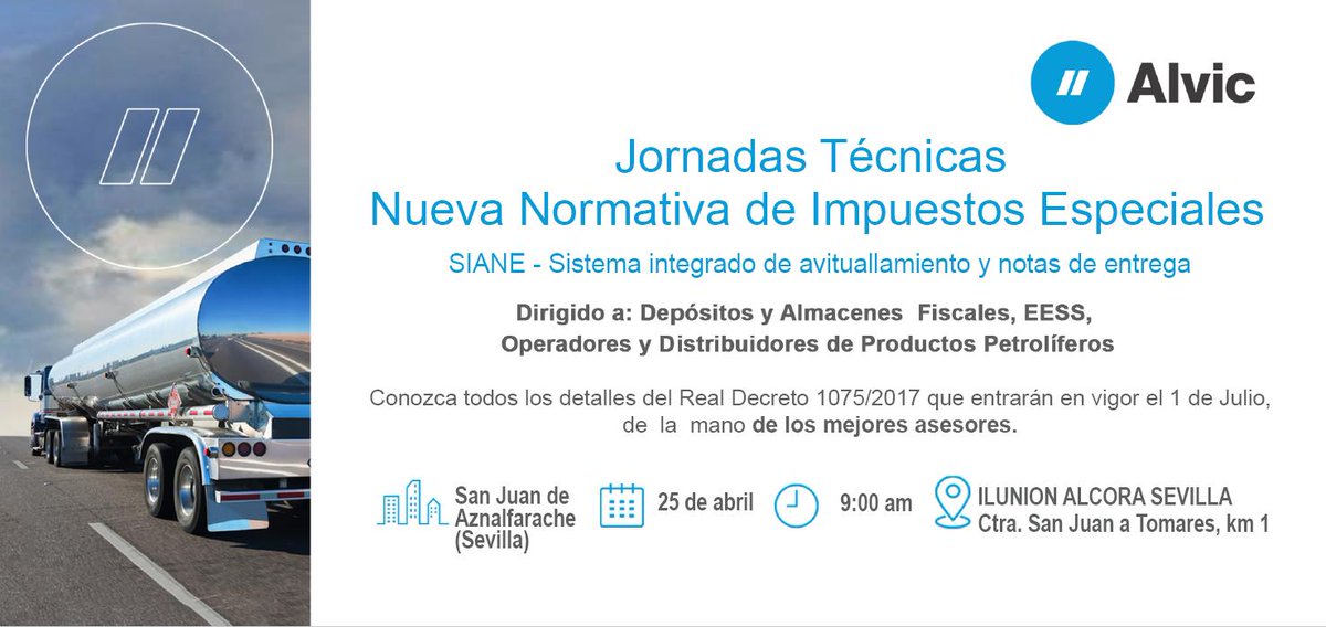 alvicgroup's tweet image. Les recordamos que aún estáis a tiempo para apuntaros a través de ww.alvic.net a las Jornadas Técnicas de @alvicgroup que se organizarán en #Sevilla el día 25 de abril, enfocadas ala nueva normativa #SIANE