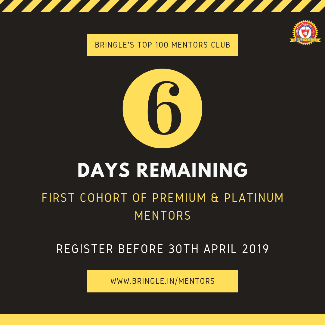 BringlePlatform's tweet photo. Register Before 30th April 2019 

#BringleTop100MentorsClub⠀

For Collaboration: Email - info@bringleacademy.com | Phone: +919987737199 / +918530486640
Know More about our Mentors: https://t.co/DqMt8hyXu8

#Bringle #Top100MentorsClub #Mentor #Trainer #BusinessCoach https://t.co/nNpbA3AZJR