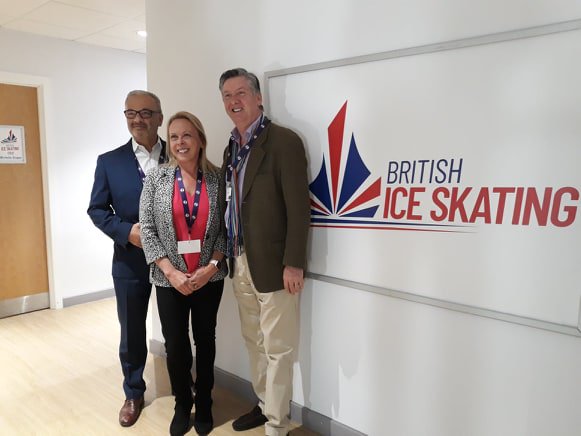 BritishIceSkate's tweet image. Jayne Torvill, Robin Cousins, and Rob Jones stop for a photo outside the new #BritishIceSkating office in Sheffield