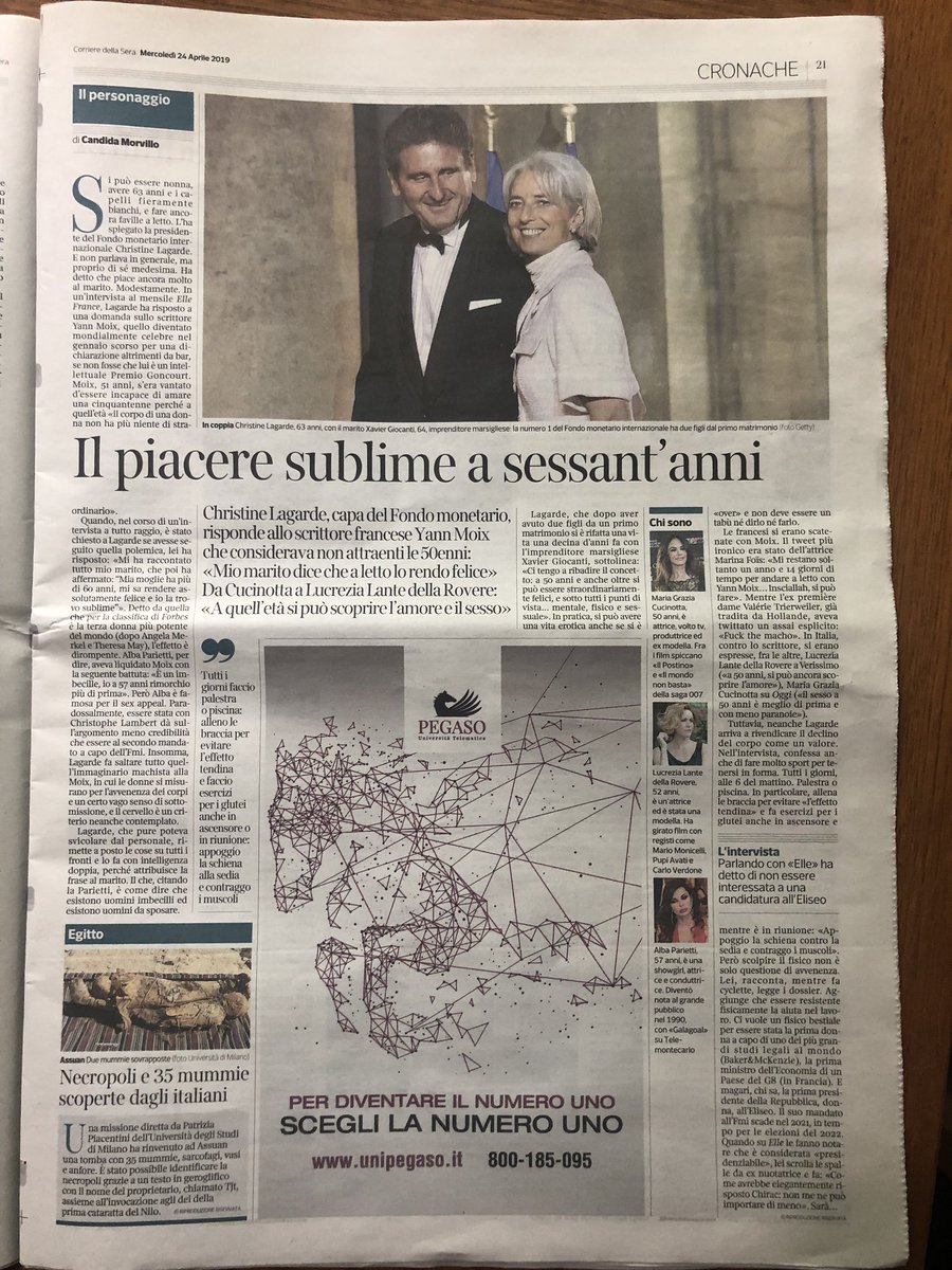new_EconoMIA's tweet photo. #diversity 1 valore? crollano stereotipi? Lagarde 63 anni immensa risponde a #YannMoix, che disdegna #donne 50enni, dicendo mio marito ha detto “Mia moglie ha + di 60 anni, mi sa rendere assolutamente felice e io la trovo sublime”. 1 KO a #sovranismo soc… https://t.co/Nics3IPprR