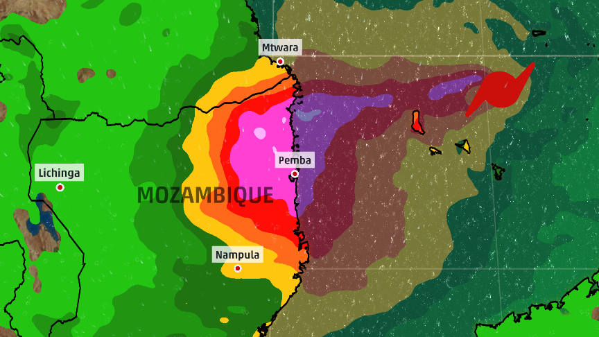 #Tropical Cyclone #Kenneth may become the northernmost hurricane-strength landfall on record in southern Africa Thursday, another devastating blow for Mozambique just weeks after #Idai. <a href="/wunderground/">Weather Underground</a> Cat. 6 blog: bit.ly/2DvBjpH