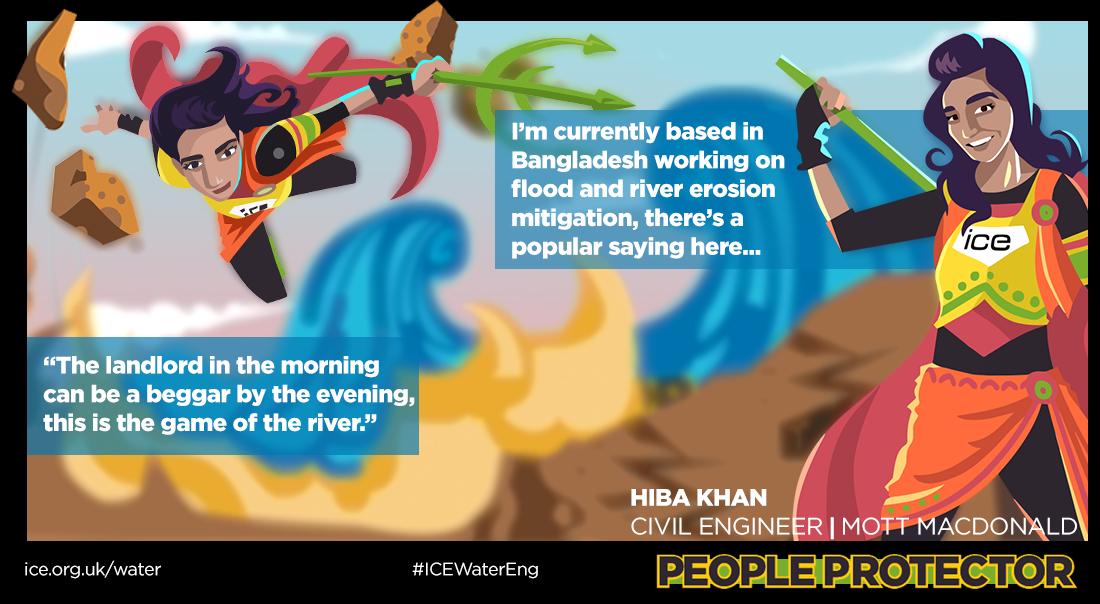 ICE_engineers's tweet image. Hiba Khan aka #ICESuperhero People Protector is currently based in Bangladesh with @MottMacDonald working on river erosion and flood mitigation.

#ThisIsCivilEngineering #WhatIsCivilEngineering #ICEWaterEng #ICEEngHealth