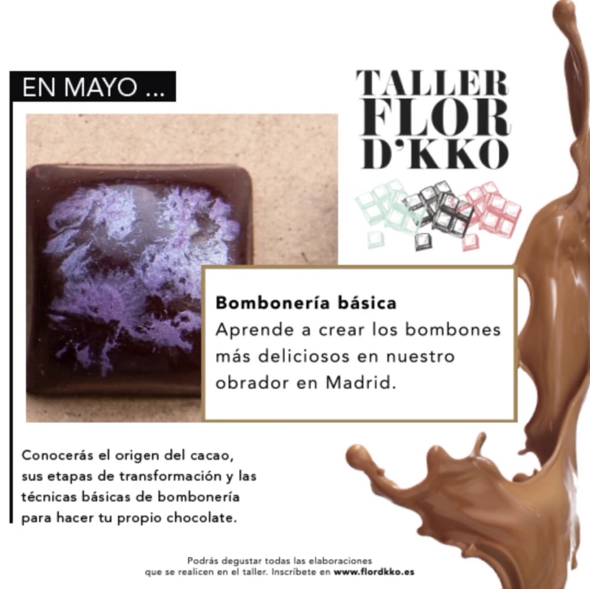 En el mes de las madres te invitamos a nuestros Talleres de Bombonería Básica en Flor D´KKO.
Una sesión didáctica de la mano de nuestra chocolatier donde pondrás en práctica lo aprendido dentro de nuestro laboratorio/obrador de chocolates. Últimas plazas flordkko.es/pedidos/
