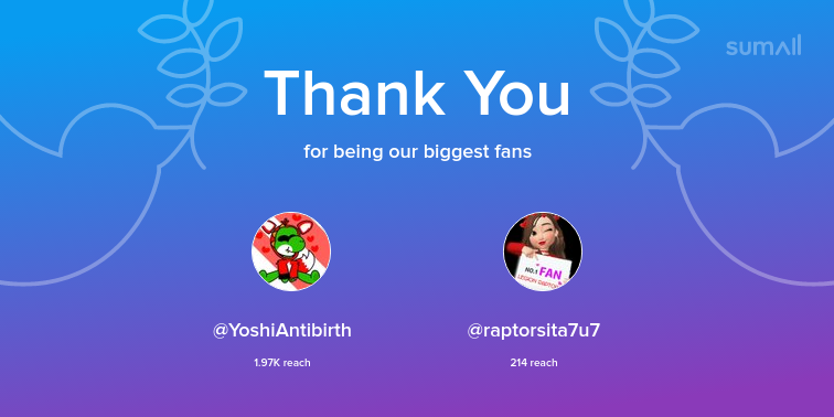 rodcut3's tweet image. Our biggest fans this week: @YoshiAntibirth, @raptorsita7u7. Thank you! via sumall.com/thankyou?utm_s…