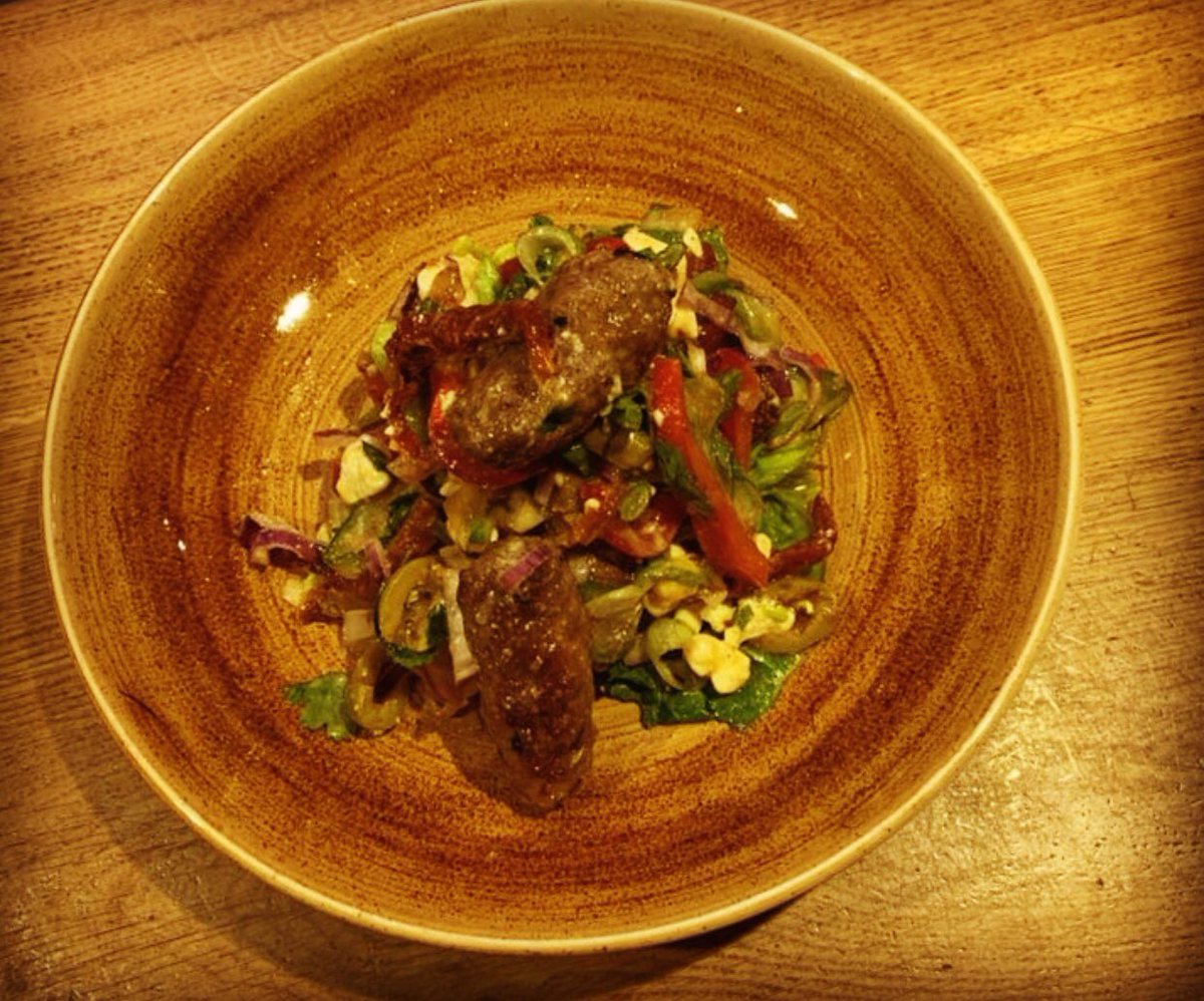 georgewraysbury's tweet photo. Need a #humpdaytreat ?  We got it covered with this delicious special.  Lamb Kofta salad with feta cheese, stem ginger and coriander. https://t.co/2m7x9diZ5l