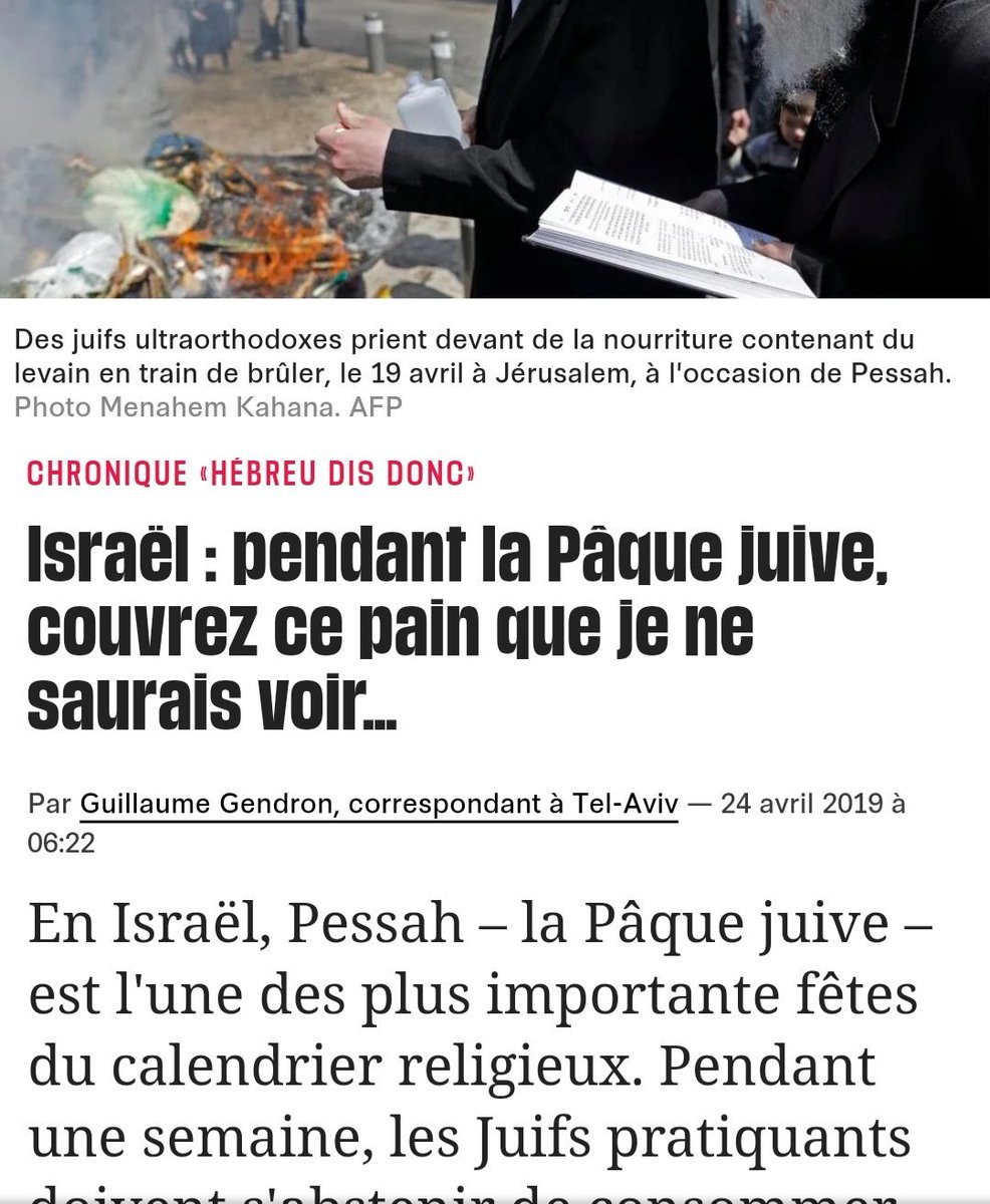 NaomiHalll's tweet photo. La désinformation en photos.

Photo 1 - @libe qui explique que le pain est banni en Israël pendant la pâque juive, (sous-entendant que les barbus auraient pris le pouvoir)

Photo 2 - pains et de gâteaux dans la première épicerie du coin à Tel Aviv.

Je leur file l'adresse ?! https://t.co/nBzY1sIRVo