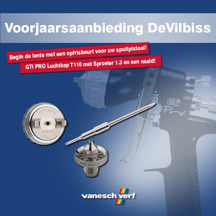 Begin de lente met een frisse opknapbeurt voor je spuitpistool. Nu een GTIPRO T110 luchtkap, met PRO 200 1.3 sproeier en een naald voor maar €167,-. Deze actie geldt t/m juni! Kijk voor de gehele actie hier: bit.ly/2GWmT0R