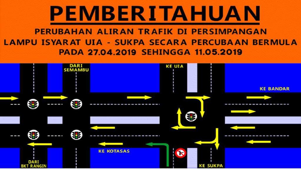 Notis pemberitahuan perubahan aliran trafik di Persimpangan Lampu Isyarat UIA - SUKPA, Jalan Sultan Ahmad Shah. Tempoh percubaan dijalankan bermula 27.4.19 sehingga 11.5.19. <a href="/mannordin2015/">Pesara JKR Negeri Pahang</a>  <a href="/JKRPAHANG/">JKR PAHANG</a> <a href="/JKRMalaysia/">JKR Malaysia</a>