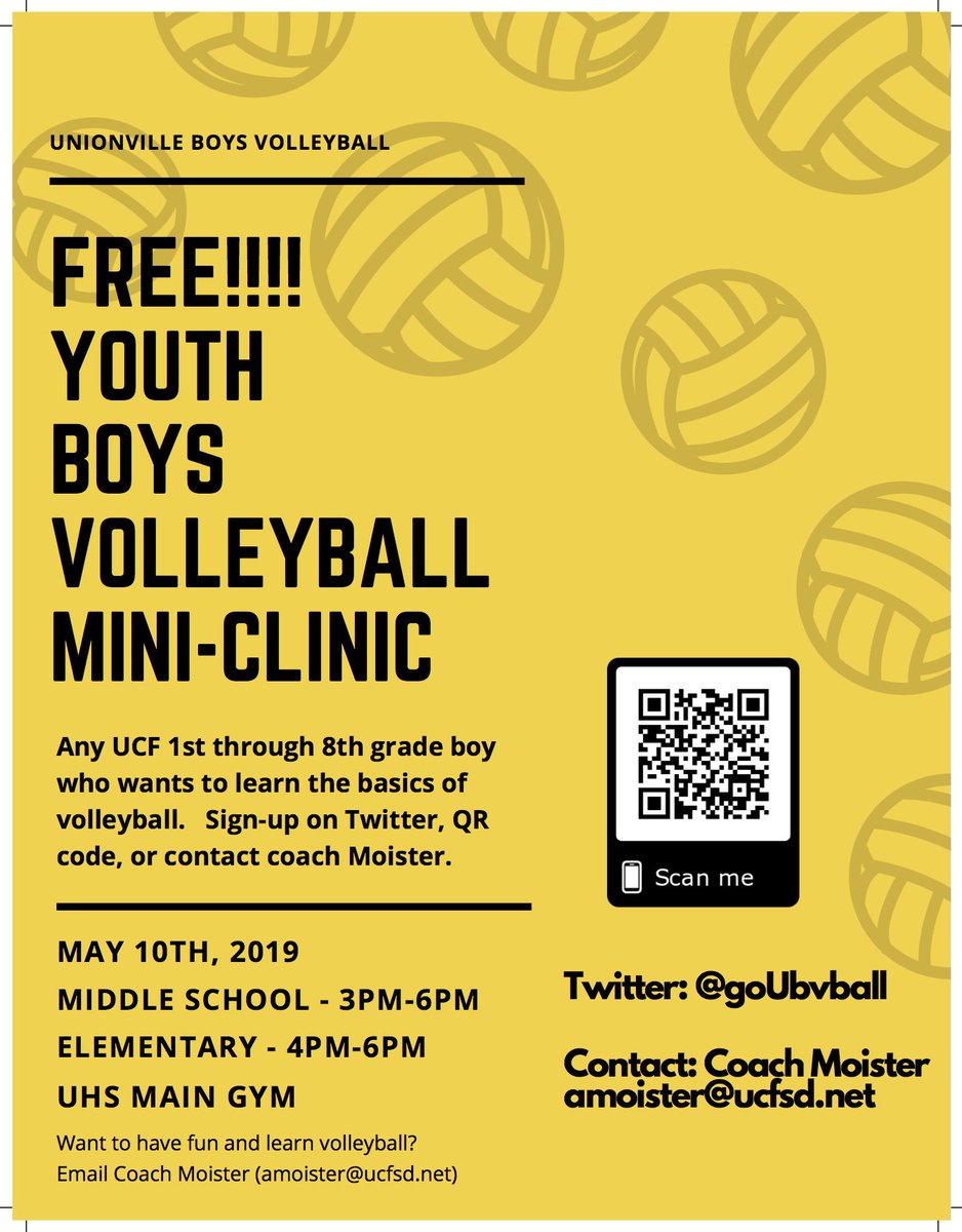 Free Boys Volleyball Youth Clinic on May 10th.  Check it out and register!!!!!
