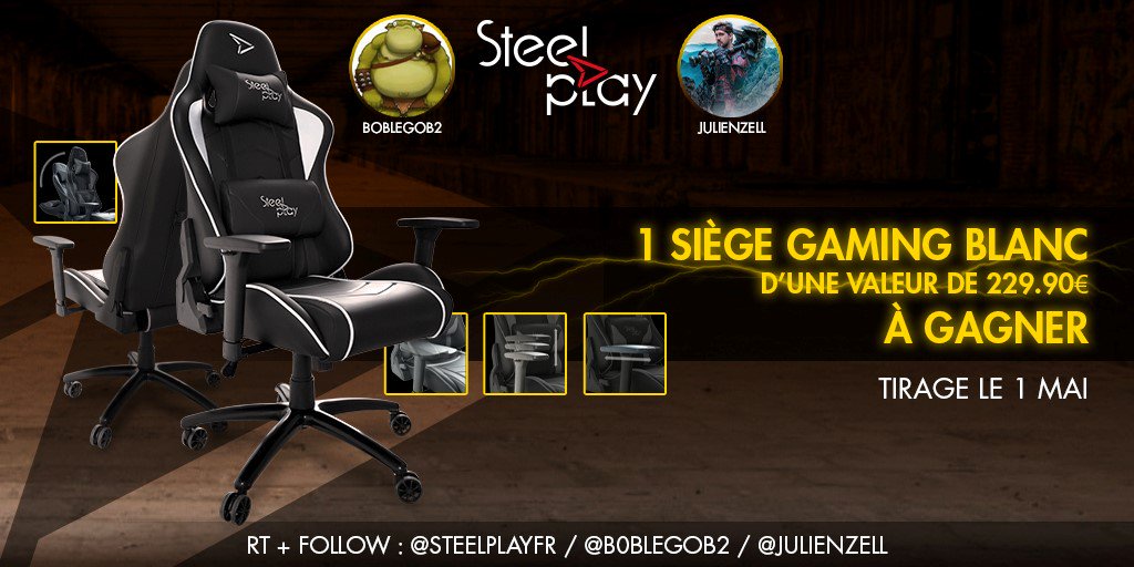 Boblegob2's tweet photo. 🎁#CONCOURS🎁 

UN SIEGE DE LA MORT A GAGNER d'une valeur de 230 euros ! ✌️✌️

Avec @steelplayFR MON NOUVEAU PARTENAIRE et @JulienZell !🏖️

👉 Pour participer #RT ce tweet et #Follow 
 ⭐@steelplayFR /@Boblegob2 /@JulienZell ⭐

⌛Tirage le 1⃣ MAI ! ⌛ https://t.co/WQhZn2Zw55