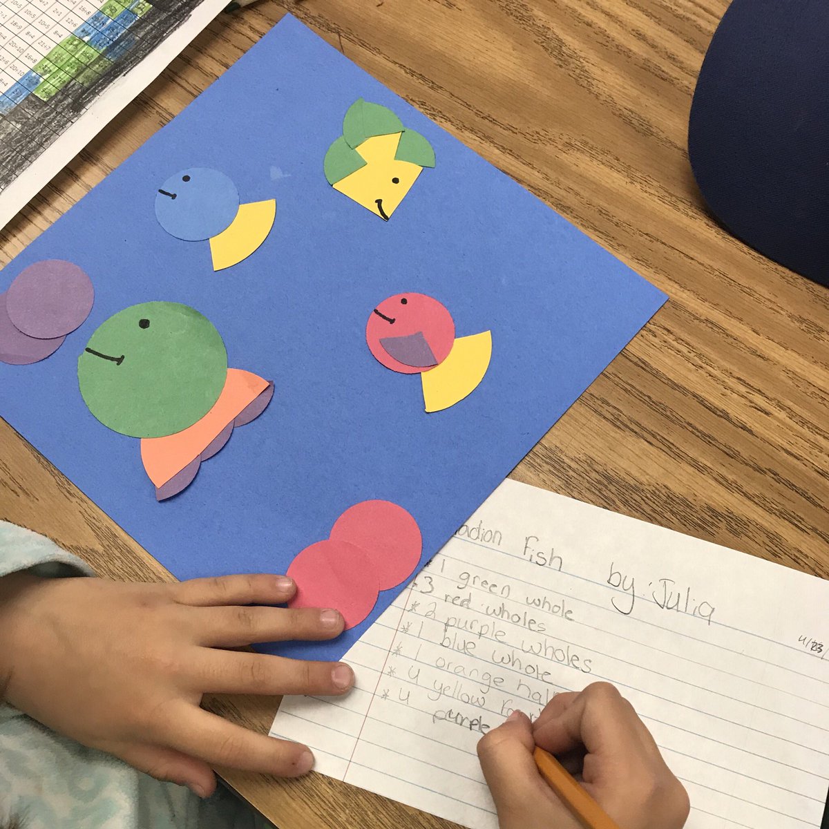 MsKumabe's tweet photo. .@KumabesCoyotes taking inspiration from Ed Emberleyโs โPicture Pieโ Book to make these Fraction Fish. Love connecting math & art to create these masterpieces! ๐ โ๏ธ @IRaCoyote #CoyotesConnect #CoyotesCreate https://t.co/WyCCIy0YkQ