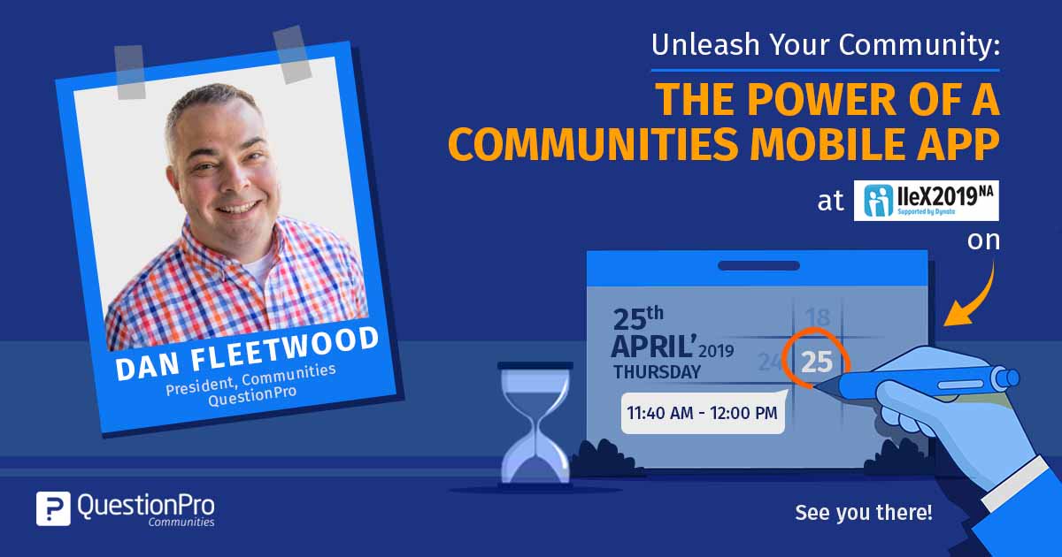 questionpro's tweet photo. Don’t miss @dan_qpro’s session tomorrow at IIeX 2019 North America in Austin, TX on “The Power of the Communities Mobile App”. It’s an informative but fun session on how the mobile app redefines research! #Communities #QuestionProCommunities #OnlineCommunities #MobileApp #Event https://t.co/eVDhoFcs4d