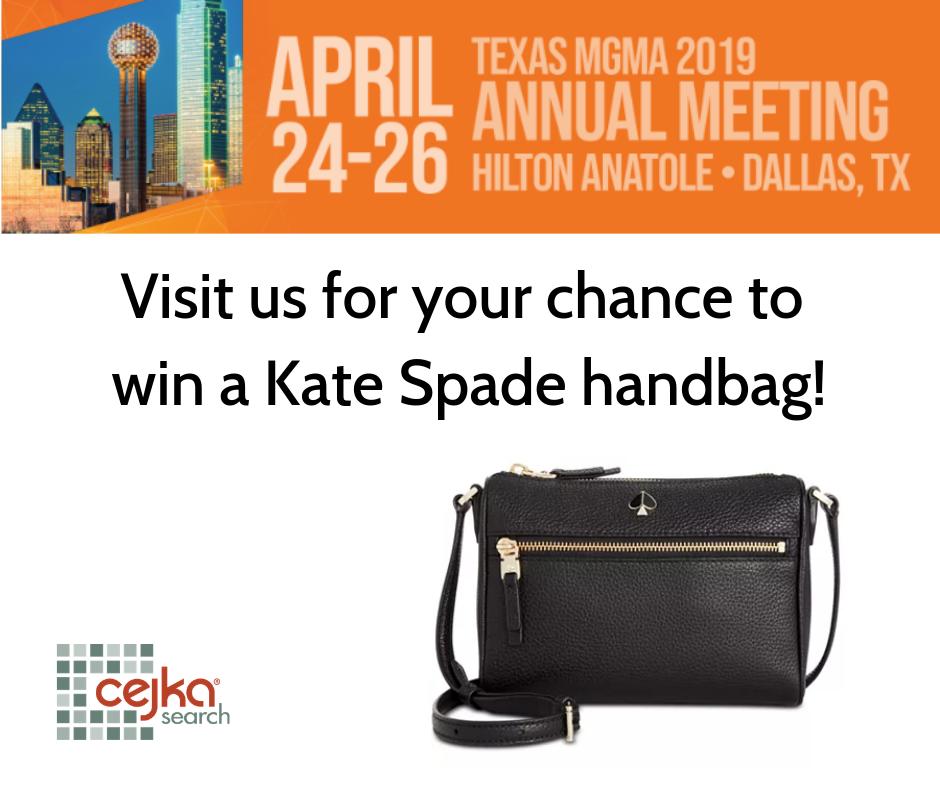 cejkasearch's tweet photo. If you are in Dallas, TX for the Texas MGMA Annual Meeting, we are looking forward to seeing you! Visit with Tim O'Brien, Regional VP of Cejka Search and enter to win our Kate Spade giveaway!

#txmgma19 #txmgma #cejkasearch #healthcare #staffing #recruitment #giveaway https://t.co/YTLHVM1ToN