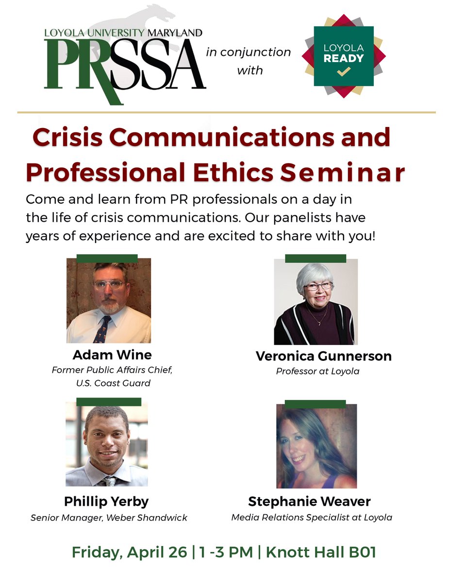 LUMD_PRSSA's tweet photo. See you this FRIDAY for our first ever Crisis Communications &amp; Professional Ethics panel. https://t.co/1QvcA2ty6F