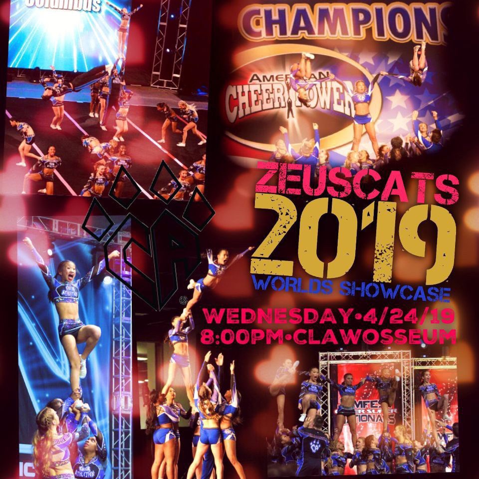 Come watch Zeuscats tonight at 8 at CA Columbus for our worlds sendoff 😼💙 #yaheard #striketwice