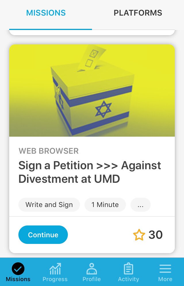 AntiBDSApp's tweet photo. Israel’s anti-BDS app is directing its international users to sign a petition opposing a divestment motion at the University of Maryland. The vote is tonight. @UMD_SJP @JVPDCMetro #DivestUMD https://t.co/cc8CLZlfGT https://t.co/C2YOA11KBS