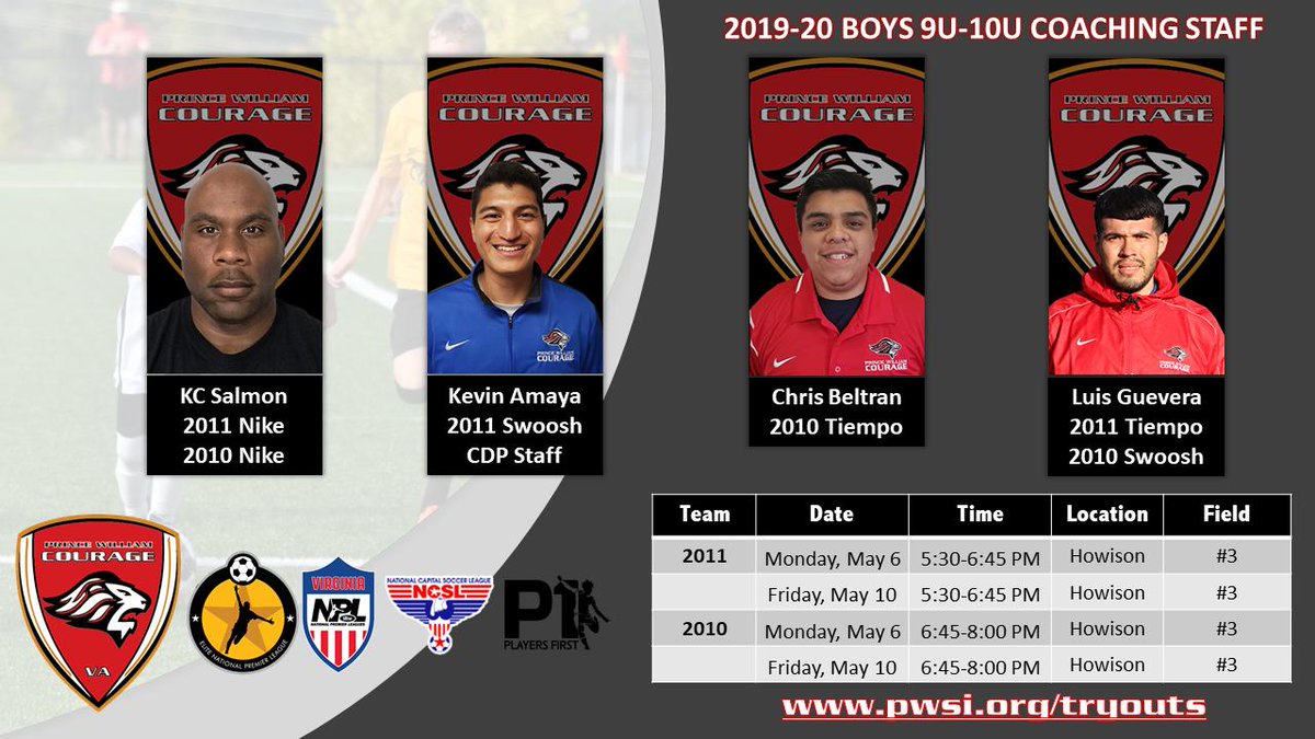 CouragePW's tweet photo. 📢🚨 Announcing the 2019-20 Boys 9U-10U staff! Welcome back Coach KC to lead the 9/10U teams & #CourageAlum Kevin Amaya! Happy Coaches Luis Guevera & Chris Beltran are back another year! #SelectCoaches #JoinCourage #FearThePride
✍Sign Up for Tryouts at https://t.co/YJKt0tPiK8 https://t.co/Cx8WNm0xBL