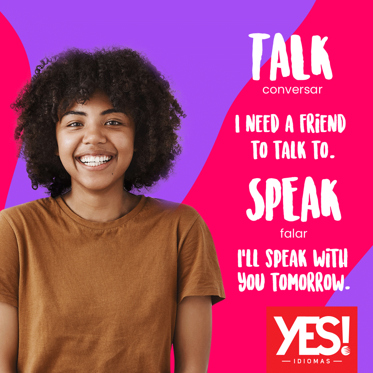 CanalYES's tweet photo. Um resumo para ajudar na confusão entre TELL x SPEAK x SAY x TALK 😉 #VEMPRAYES https://t.co/SlbmgTzxSc