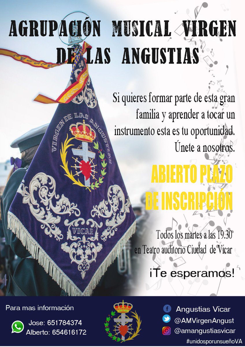 Si quieres formar parte como miembro de nuestra agrupación ven el día 30/04 a nuestra sede y serás informado en la reunión que tendrá lugar a las 19:30 para nuevos componentes.
Muchos proyectos nos esperan en esta nueva temporada!!Ven y se participe de ellos.
#unidosporunsueñoVA