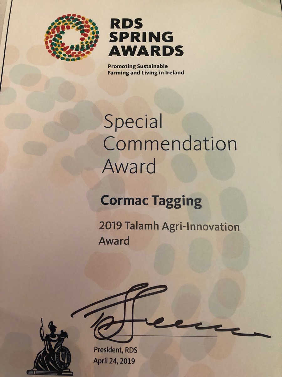 CormacTagging's tweet photo. @TheRDS has never let us down yet! 30 years later after our first Spring Show Awards. We are back winning again #RDSSpring #AgTech #CormacTags 🐄🐑🐖🐐 https://t.co/U1r7krOZYc