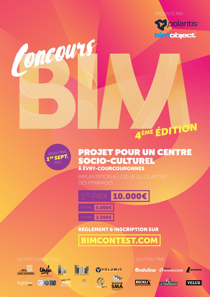 Concours_BIM's tweet photo. SAVE THE DATE - Le 27 mai à 18h30, aura lieu la soirée de questions-réponse du Concours BIM 2019. Inscription : https://t.co/EIRgCyTyN9

Avec @polantis, Evry-Courcouronnes [@EvryCourc], @Graitec_France et @BIMobjectFrance !

#ConcoursBIM #BIM #BIMobjects #teamarchi #architecture https://t.co/yKsg7FkBRs