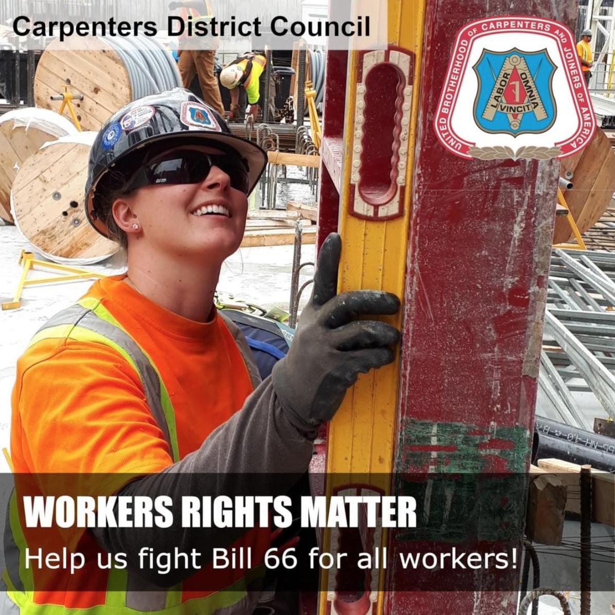 The Carpenters Union needs your support to fight BILL 66 and defend Workers Rights for all Ontarians. Visit: killbill66.com⁣

⁣#onpoli #ondp #olp #gpo #ontpoli #workersrights #killbill66 #fightbill66 #bill66 #Ontario #carpentersunion⁣