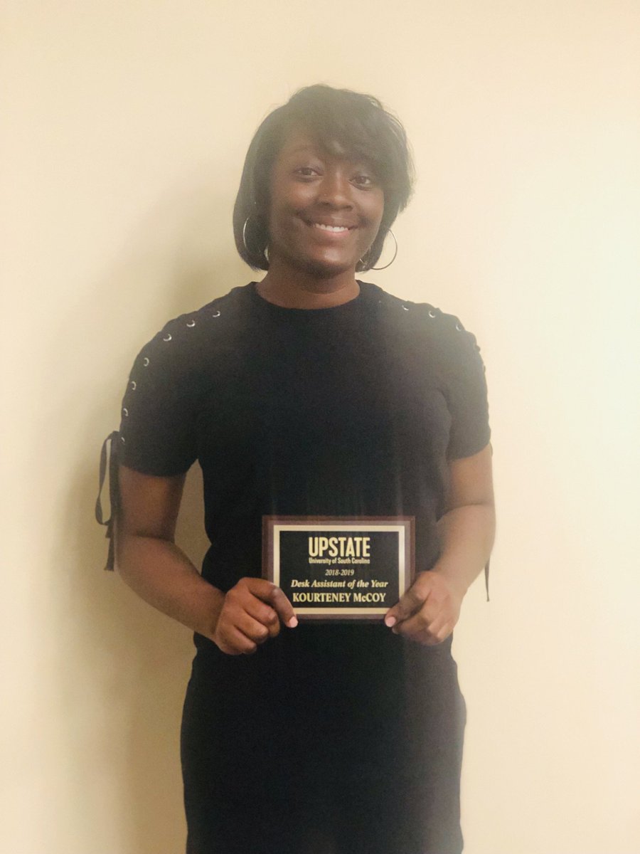 UpstateHRL's tweet photo. CONGRATULATIONS to Kourteney McCoy for winning 2018-2019 Desk Assistant of the Year at the Student Affairs Awards Night banquet last night. Thank you Kourteney for all that you do! #UpstateHRL #DAOfTheYear #SAANight #UpIsWhereLive π€ππ https://t.co/g4vANeiQXo