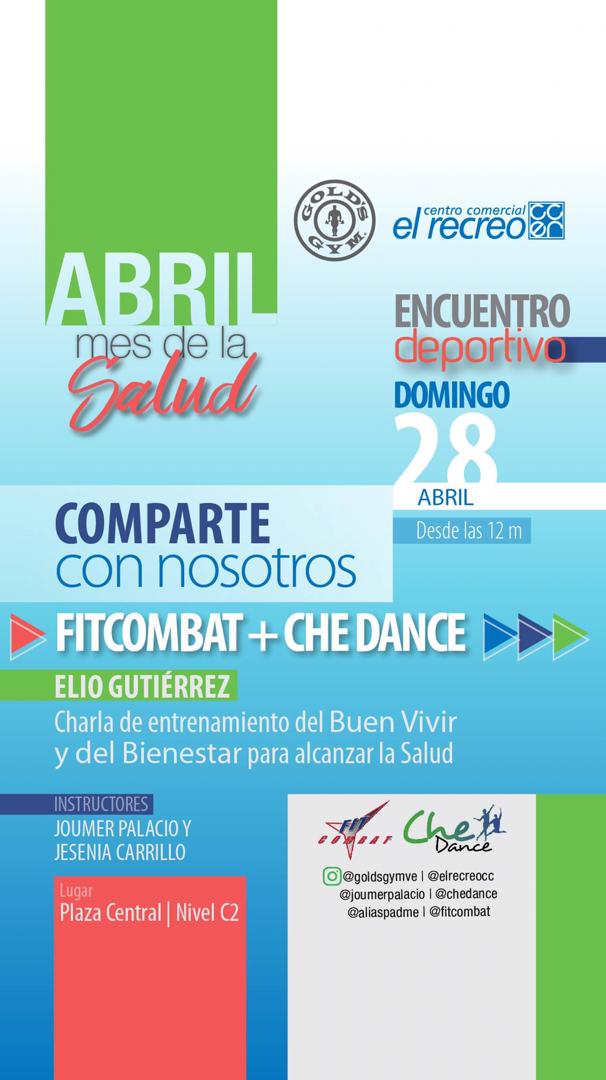 GoldsGymVe's tweet photo. ¡Acompáñanos este domingo #28Abril en nuestro encuentro deportivo en el @elrecreocc ! Te esperamos junto a nuestra Instructora Yesenia Carrillo @aliaspadme #FitCombat y nuestro Instructor Joumer Palacio @joumerpalacio #CheDance para que termines el fin de semana con ánimo. https://t.co/rl4ITKLRq3