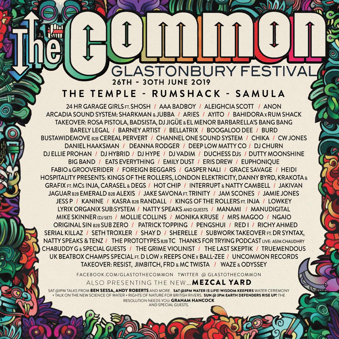 We're going back to our spiritual home <a href="/GlastoTheCommon/">The Common</a> - get ready to shake your booty!
