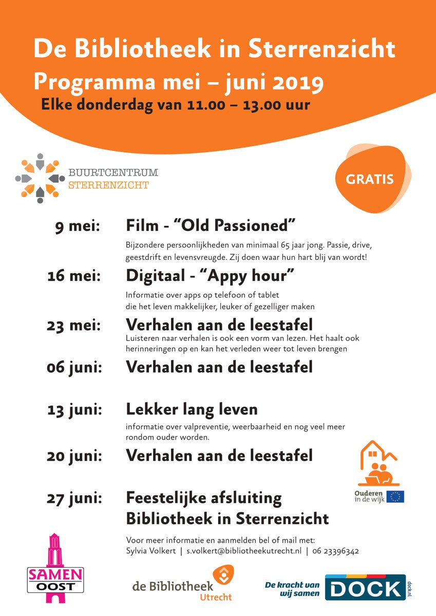 SamenOost's tweet photo. De @Bibliotheek030 komt naar @Sterrenzicht! Op 9 mei trappen we af met de inspirerende film: #OldPassioned!! Geen zin om te wachten? Op donderdagen bent u al van harte welkom tijdens de tablet inloop van 11.00-13.00 uur in het buurtcentrum! @DOCKUtrecht #ouderenindewijk https://t.co/NljcxVLNcx