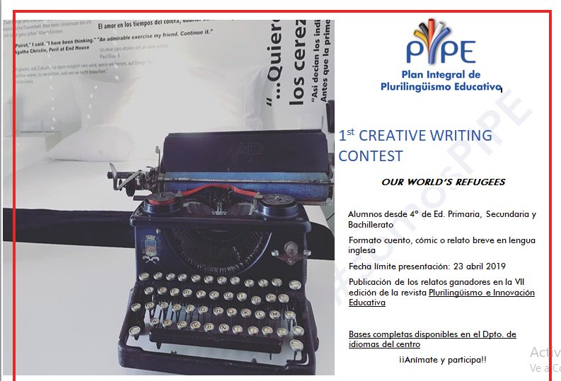 ActivaRedes's tweet photo. ¡Qué mejor forma de culminar el proceso creativo que presentando en la #SemanaDelLibro las obras creadas por lo alumnos de tu centro para el #CreativeWritingContest! @escacyl @escacv @EC_Asturias @ECLarioja #ECCantabria. ¡Quedan pocos días! #somosPIPE https://t.co/WWv1tomnfI