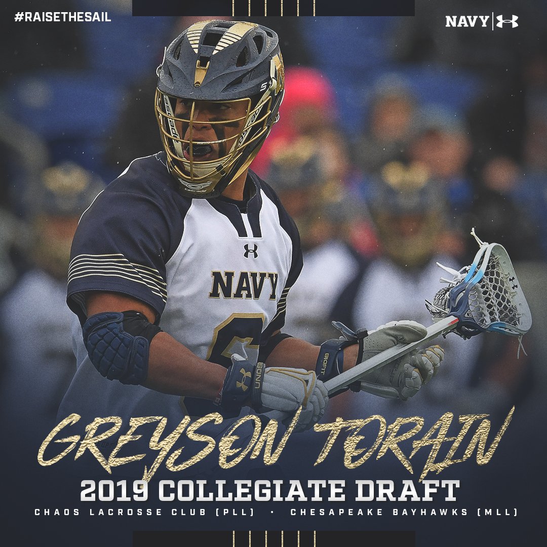 Congrats to #NavyMLax senior Greyson Torain who was selected in this morning's PLL draft by the Chaos LC. Torain was also drafted by the MLL's Chesapeake Bayhawks in early March.
tinyurl.com/y2hhrwd5