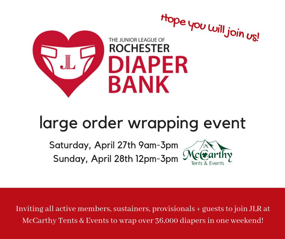 JrLeagueRoch's tweet photo. Join us this weekend to wrap 30,000 diapers! #JLRoc #JuniorLeague https://t.co/spOgCEYCug