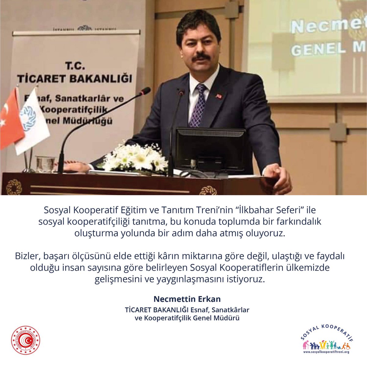 kooperatiftreni's tweet photo. Ticaret Bakanlığı Esnaf, Sanatkarlar ve Kooperatifçilik Genel Müdürü Sayın Necmettin ERKAN Sosyal Kooperatif Eğitim ve Tanıtım Treni’ni İlkbahar Seferi’ni tamamlaması ardından mesajını paylaştı.
@ticaret @TCDDemiryollari https://t.co/s0KluubE1a