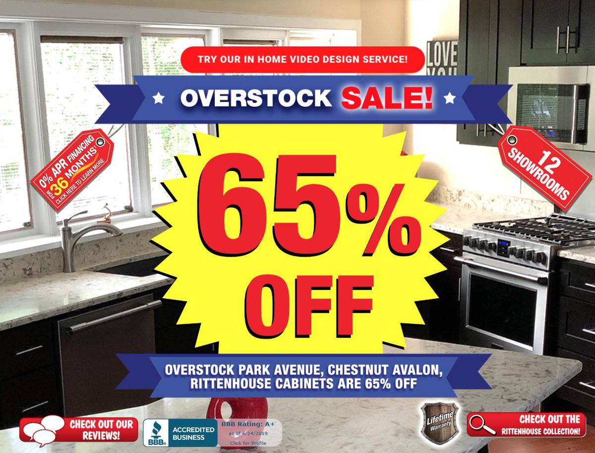 SolidCabinets's tweet photo. OVERSTOCK SALE! Up To 65% OFF our in stock Park Avenue, Chestnut Avalon, and Rittenhouse collections! #overstocksale #solidwoodcabinets.com #kitchendesign https://t.co/bdxiR6dMmI