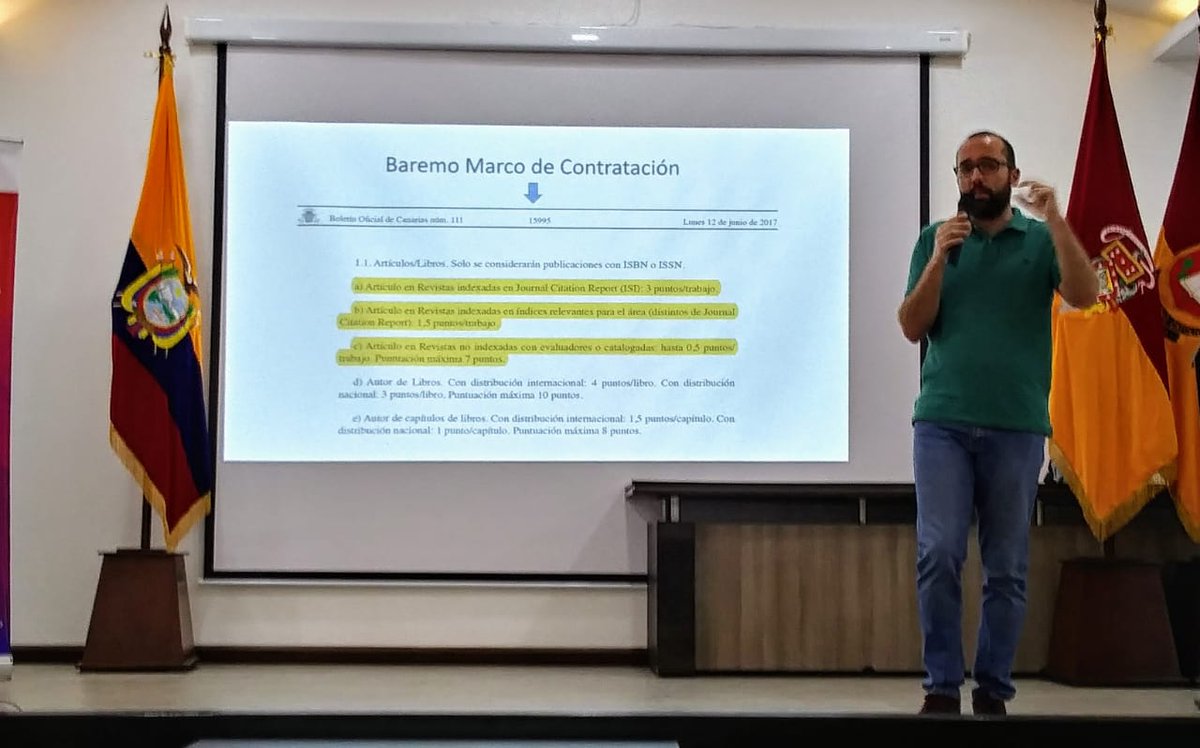ciec2019's tweet photo. Aníbal Mesa López PhD. abordando el tema Analisis del fenómeno de las 'predatory' y de las 'hijacked' journals. Consecuencias para los sistemas de publicación académica en el #CIEC2019✍🏻.

 Segundo día de conferencias y talleres en el #CIITT de la @UCatoCuenca.

#laCatoexcelencia https://t.co/HDVmuashim