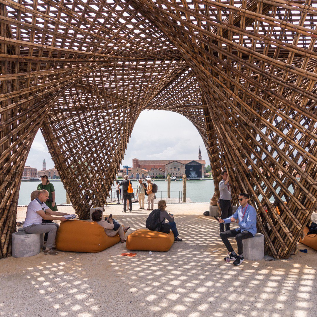 worldarchfest's tweet photo. Shortlisted for #WAF18's Display category, this bamboo structure by VTN Architects encourages passers-by to sit and contemplate, protected by the curves above, to inspire the flow of conversation. Read about our theme of flow and how you can enter #WAF19: https://t.co/C1wZpIzyov https://t.co/y7qSBRyexB
