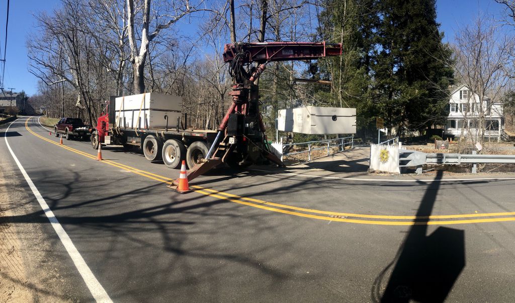 PrecastNJ's tweet photo. Island Road, Gladstone, NJ. An entire row of houses solely accessible over a small four ton bridge. Just another reason why our split-seam precast concrete tanks are so highly favored in the great Garden State. https://t.co/XsB2vhqila