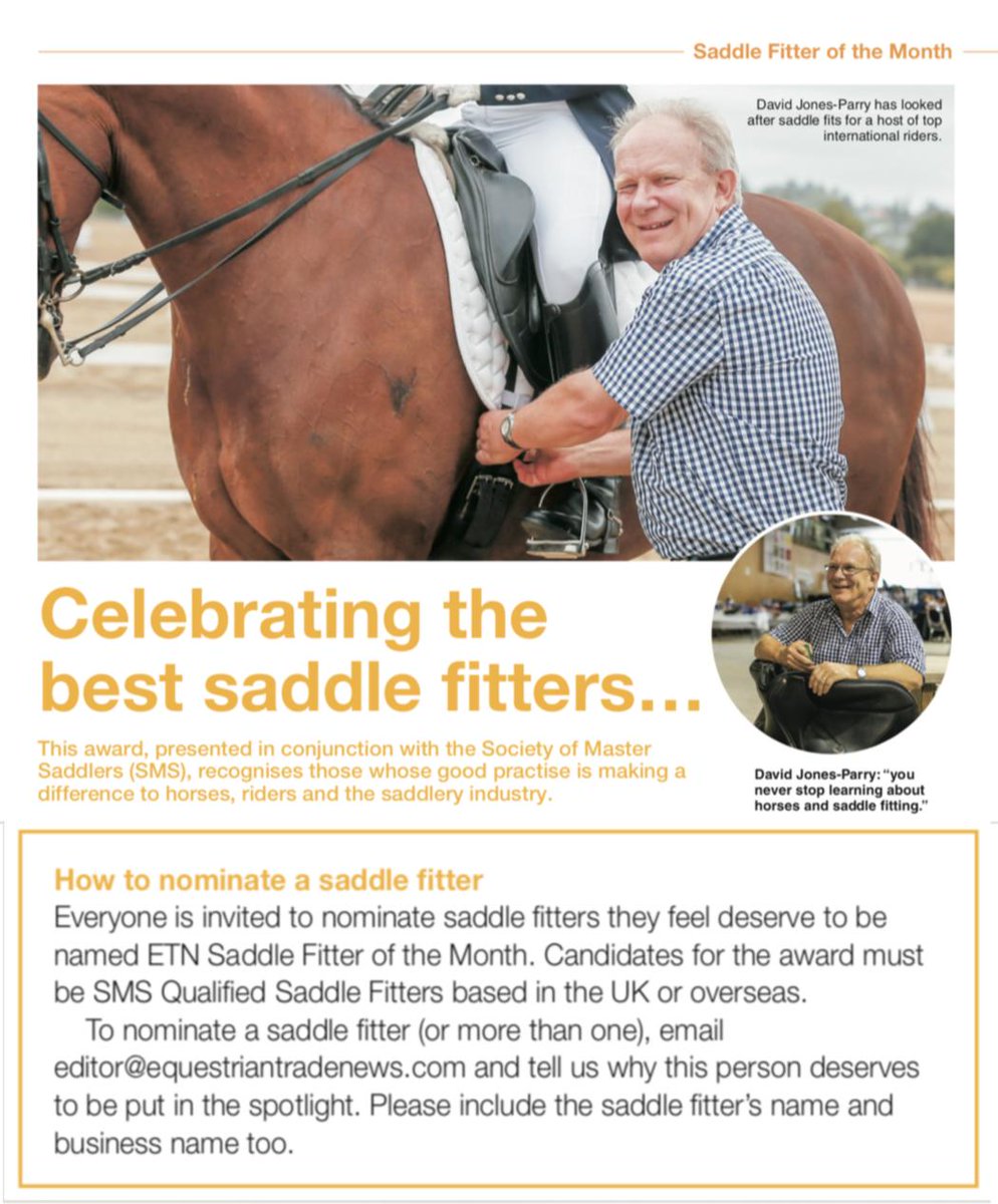 ETN_Magazine's tweet photo. Celebrating the best saddle fitters.
Nominate yours for the ETN Saddle Fitter of the Month.They must be SMS qualified and based in the UK or overseas. See the details below and email editor@equestriantradenews.com 
#saddlefitter #saddlers #equestrian #ETN #SaddleFitterOfTheMonth https://t.co/1qWpMkiB1L