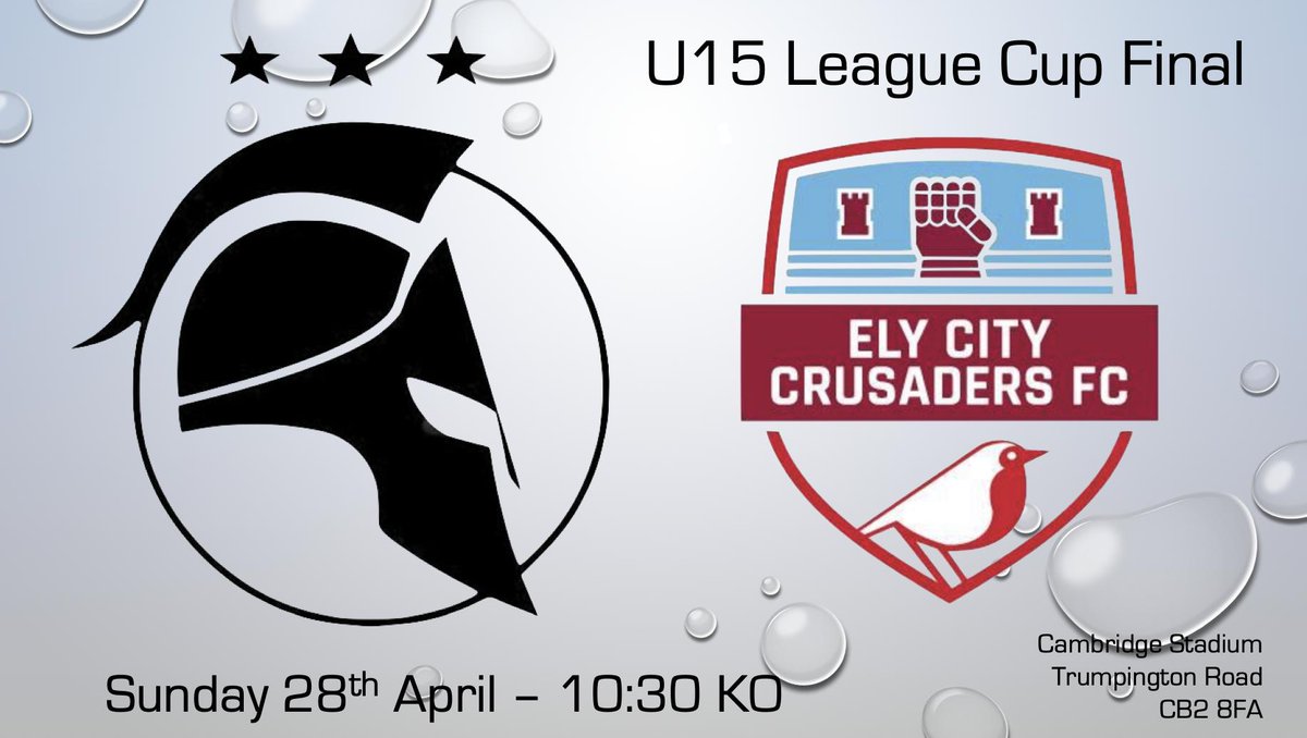 The boys are going for the double on Sunday, please come and support a superb group of lads and hopefully see them lift the Cup! <a href="/Cambslive/">Cambridgeshire Live</a> <a href="/CamVC_PE/">Cambourne PE</a> <a href="/cambourneutd/">Cambourne United</a> <a href="/CambourneParish/">Cambourne Town Council</a> <a href="/CambourneVC/">Cambourne Village College</a> <a href="/squeezefootball/">Squeeze</a> <a href="/TekkersTV/">Youth Footy vines ⚽️</a> <a href="/CambFootball/">Cambs Football</a> <a href="/heidiallen75/">Heidi Allen</a> <a href="/cambridgesfa/">CambridgeSchoolsFA</a> <a href="/Hunts_YL/">Hunts Youth League</a>