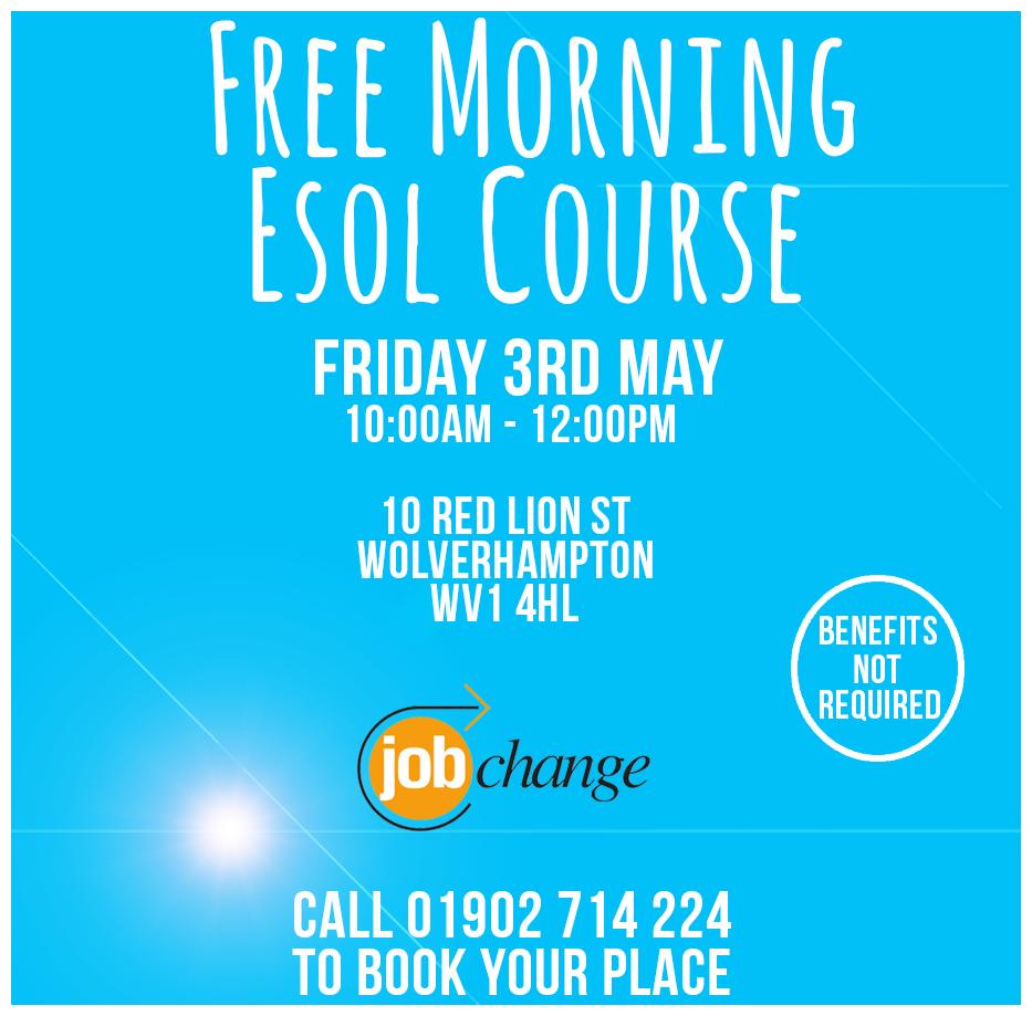 Free ESOL course at Jobchange in Wolverhampton. Call us on 01902 714 224 to book your place! #wolverhampton #ESOL #course #free #english #language