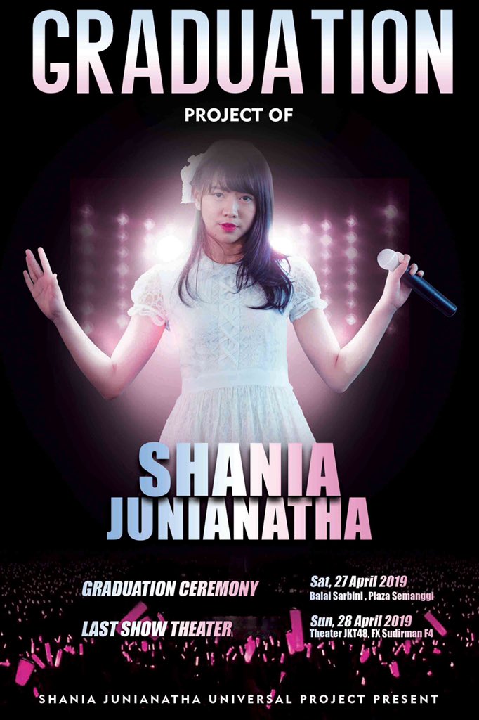 [INFO]
SHANIA JUNIANATHA GRADUATION CEREMONY &amp; LAST SHOW 
PROJECT.
.
.
.

SHANJU UPP, mengajak kalian untuk ikut meramaikan 
konser kelulusan @ShaniaJKT48 
Berikut adalah spoiler Project yang telah disiapkan.
#ShanjuGraduationCeremony #ShanjuNoTameni