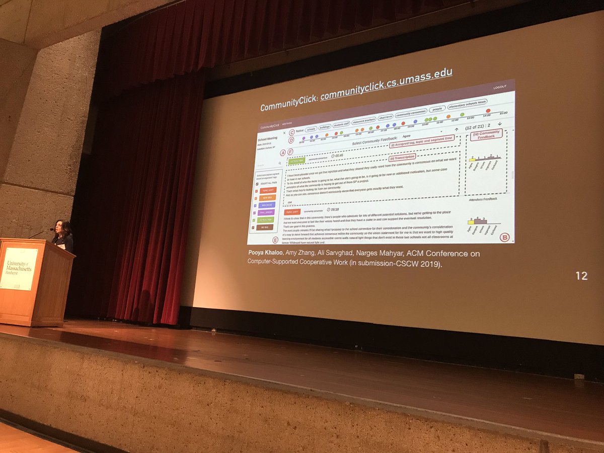UMassDataSci's tweet photo. Bringing i-clickers to #townhall meetings. @nargesmahyar talks about Community Click. #umassdatascience https://t.co/TZSiX4gAPx