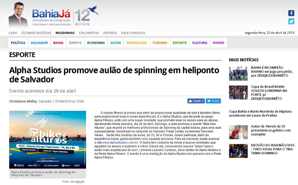 pipacomunicacao's tweet photo. #namídia Alpha Studios promove aulão de spinning em heliponto de Salvador #assessoria #pipacomunicação #redealphafitness #alphafitness #fitness #alphastudios @AcademiaAlpha @bahiaja https://t.co/HLr8uiK4tY