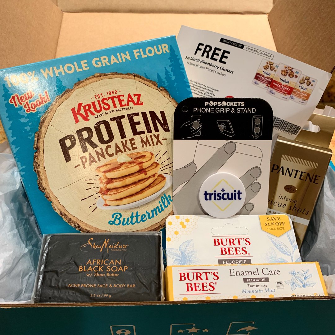 M_Fosho's tweet image. #voxbox #springvoxbox @Influenster #SpringEssentialsVoxBox #complimentary @Pantene #TargetBeautyRescueShot #AvailableAtTarget, @BurtsBees #BurtsBeesToothpasteAtTarget, @Krusteaz #FueledByKrusteaz, @SheaMoisture #SheaRaisesTheBar #AfricanBlackSoap and @Triscuit #WhatIsAWheatberry