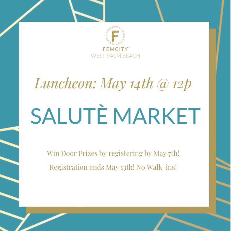 FemCityWPB's tweet photo. We are on for May! Come join us at our monthly luncheon on May 14th at Salute Market! 

Just a reminder you must register by May 13th at https://t.co/YGfO2bjKH6!

We are continuing the fun &amp; games by offering door prizes to those who register by May 7th! https://t.co/LWnZfUR5En