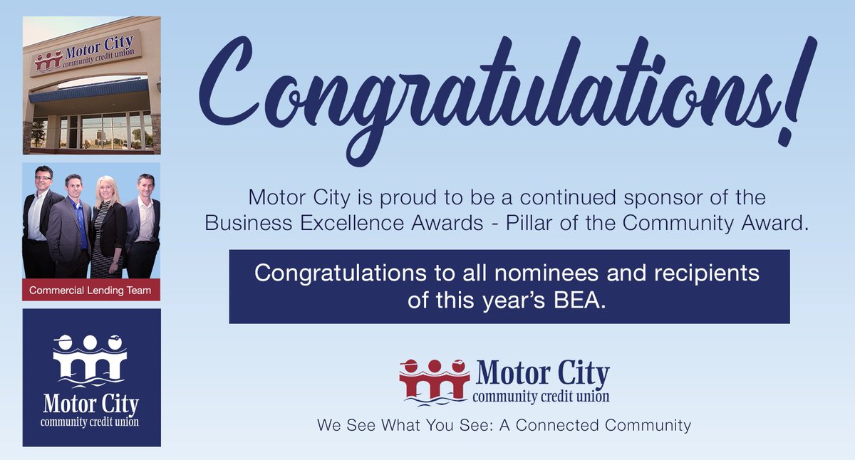 We here at Motor City Community Credit Union are looking forward to a fantastic evening celebrating several local business owners at the 29th annual Business Excellence Awards!