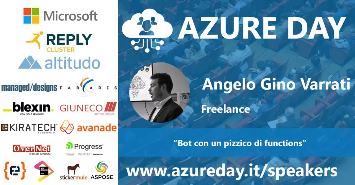 angelus_gi's tweet photo. Ci vediamo il 24 maggio a #Microsoft Roma.
Biglietti π https://t.co/okNdVWTuvx
Agenda π https://t.co/yKX0xQIffc
Speakers π https://t.co/b2BgKhjLiU
#AzureDay #AzureDayRome #MVPBuzz #DotNetAbruzzo #bot #azureFunction
@azuredayit @dotnetabruzzo https://t.co/upbwjcDZb9